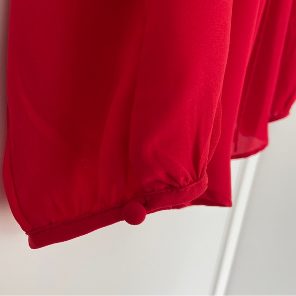 VIOLET & CLAIRE RED V NECK BLOUSE WITH YOKE AND BISHOP SLEEVES, LARGE - Picture 10 of 13